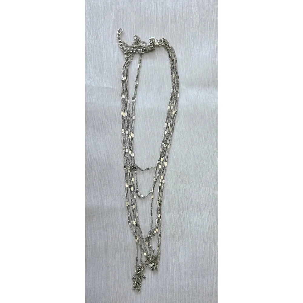 Silver Tone Multi-strand 7 Strand Chain‎ Layered Draped Long Necklace